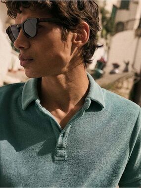 Octobre Editions Men’s Jude Polo Steel Blue Cotton Terry Shirt, sz Medium